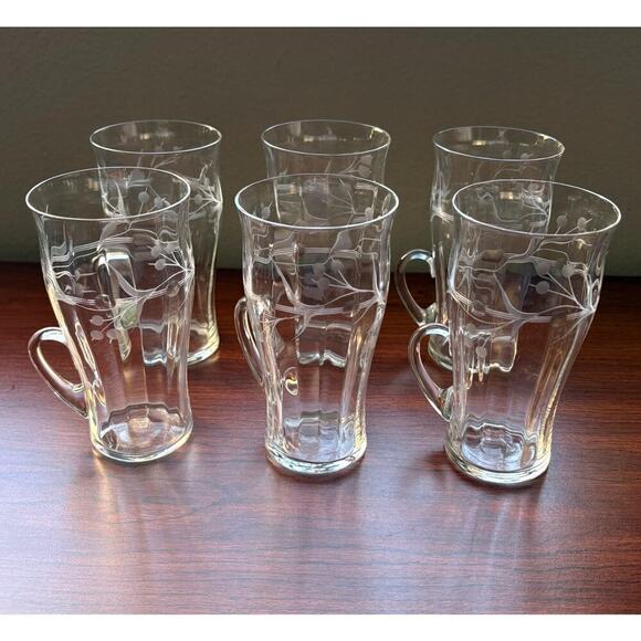 None and/or Unknown Other - Set of 6 Antique Crystal Irish Coffee Mugs Etched Elegant Hot Toddy Glasses 10oz